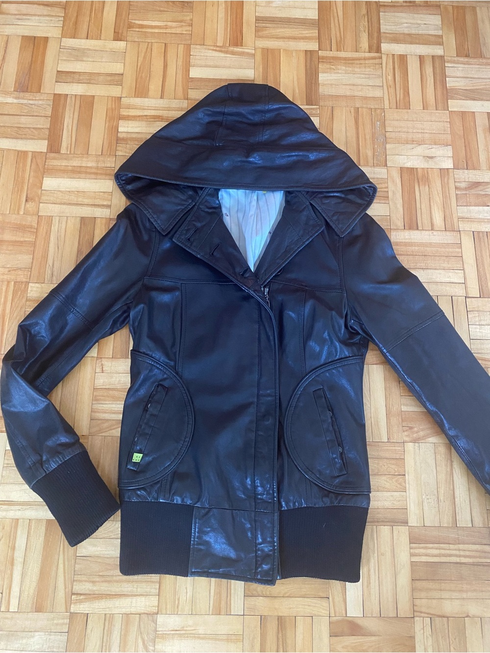 Soia & Kyo Black Hooded genuine Leather Jacket